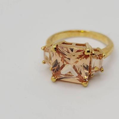Faux Morganite Crystal Sz 8.5 Cocktail Ring Costume