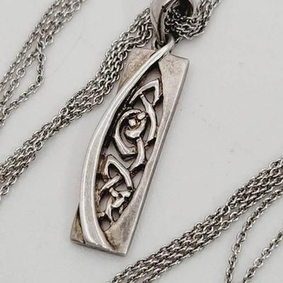 Sterling Mexico Knotwork Rose Floral Pendant Multi Strand Chain