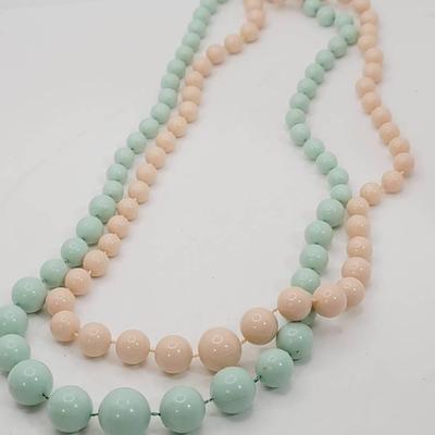 Vintage Mint Green Pale Pink Graduated Bead Necklaces