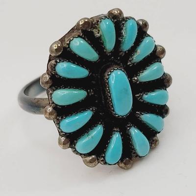 Signed Zuni Turquoise Ring Sterling Silver Sz 5.5