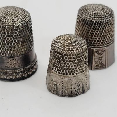 Antique Sterling Silver Thimbles Sz 7 10 12 