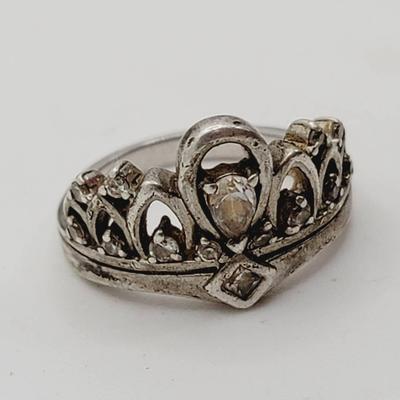 Clear Stone Sterling Crown Ring 925 Sz 6