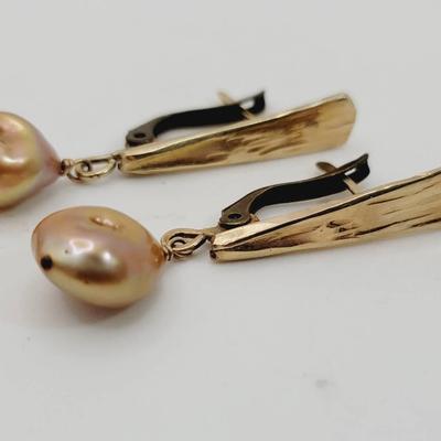 14k Yellow Gold Keshi Pearl Earrings Artisan