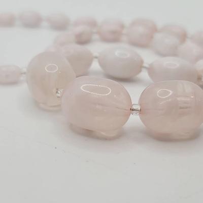 Graduated Bead Faux Pink Rose Quartz Necklace 