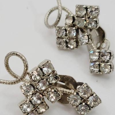 Rhinestone Grape Cluster Or Leaf Clip Earrings
