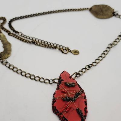 Lucia Necklace Wrapped Red Focal Bead South West Industrial 
