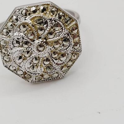 Sterling Marcasite Art Deco Ring Adjustable Sz 8