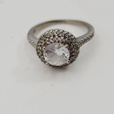 Sterling Cz Ring Sz 5 925 Silver Halo Setting 