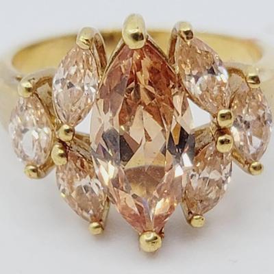Faux Morganite Gold Tone Cocktail Ring Sz 8