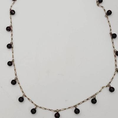 Sterling Chain Garnet Drop Necklace 925 Silver