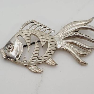 Mexico Sterling Signed Open Work Goldfish Pin Brooch