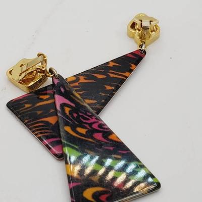 Psychedelic 60s 70s Clip Triangle Earrings 