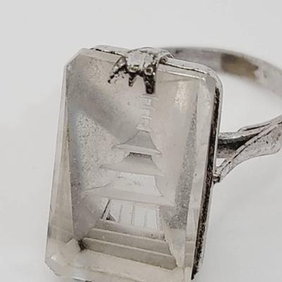 Pagoda Cut Glass Intaglio Adjustable Ring
