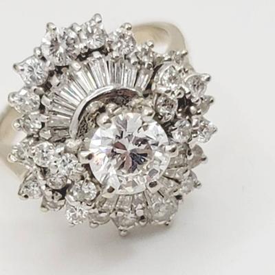 2 Tcw Diamond Cluster Ring 18k White Gold .83ct Center