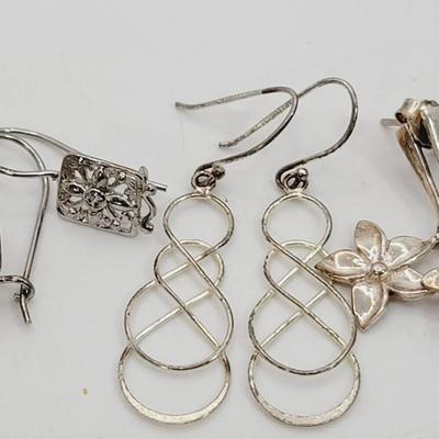 3 Pair Sterling 925 Pierced Earrings Floral Twist