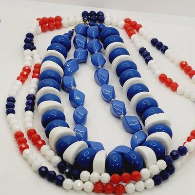 Red White Blue Vintage Molded Plastic Necklaces