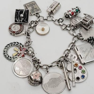 Vintage Sterling Charm Bracelet Loaded With Charms