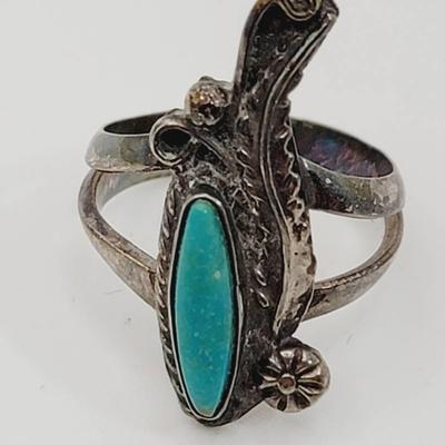 Southwest Sterling Turquoise Ring Sz 6.5-7 