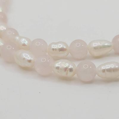 Real Pearl And Rose Quartz Necklace 