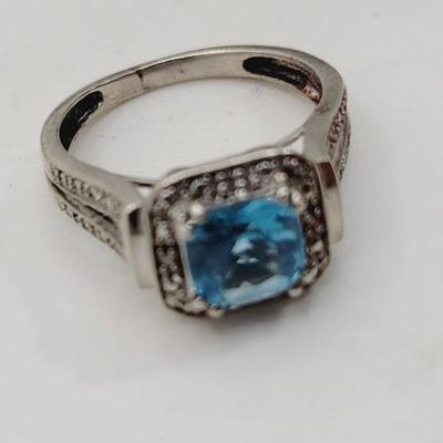 Sterling 925 Silver Blue Stone Ring Sz 6