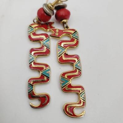 Laurel Burch Enamel Snake Earrings 