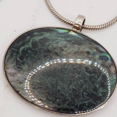 Abalone Slice Oval Sterling Pendant 925 Silver Necklace 