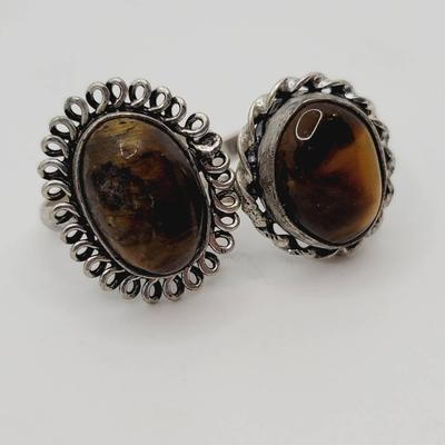 925 Sterling Silver Jasper And Tigers Eye Rings 6.5 8.5