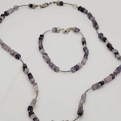 Necklace Bracelet Set Purple Blue Gem Mix Sterling