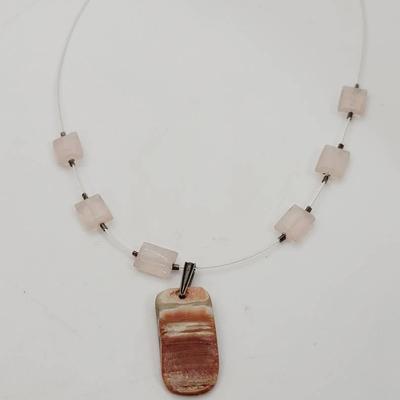 Rose Quartz Mother Of Pearl Shell Pendant Necklace 