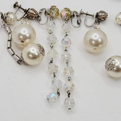 Aurora Borealis Rhinestone And Faux Pearl Clip Or Screw Back Earrings