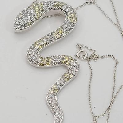 Sterling Yellow And Clear Cz Snake Pendant Necklace 925