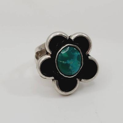 Sterling Turquoise Floral Ring  Sz 5 925 Southwest Silver