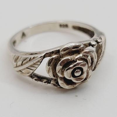 Sterling Silver Floral Rose Ring Sz 6.5 925