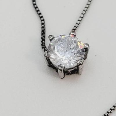 Sterling 925 Cz Solitaire Necklace 