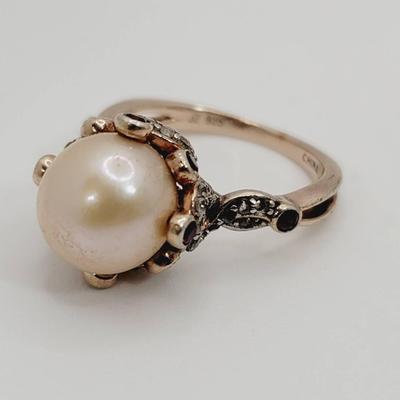 Rose Gold Plated Sterling Silver Pearl Ring Sz 6 JZ 925