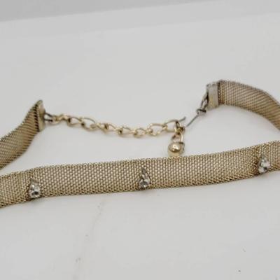 Goldtone Mesh Collar Necklace Tear Drop Rhinestone 