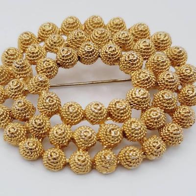 Gold Tone Etruscan Style Oval Pin Vintage Costume Jewelry 