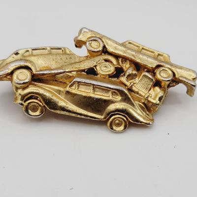 Vintage 3D Stacked Older Cars Brooch Pin