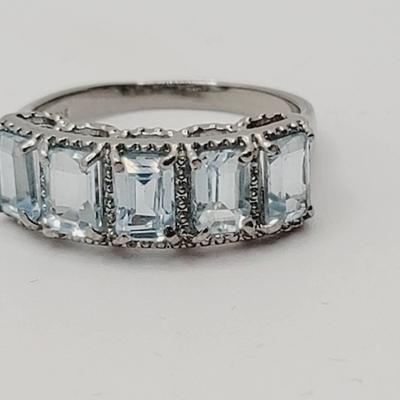Silvertone Stainless Blue Faceted 5 Stone Ring Sz 9 Daily Wear Or Something Blue
