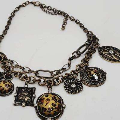 Jungle Theme Rhinestone Bib Statement Necklace 