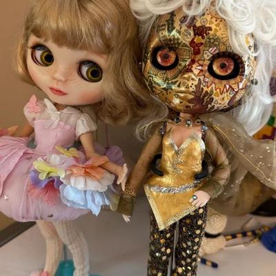 Customized Blythe Dolls - Pink Flower Dress - Astrid with Undead / Zombie aesthetic. 