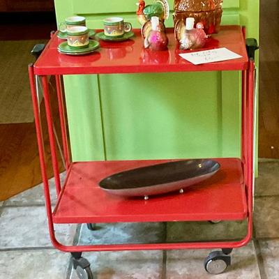 Red rolling folding utility cart