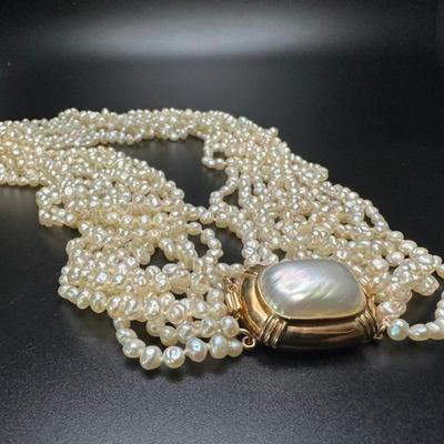 Sale Photo Thumbnail #27: Freshwater pearl necklace with  14k gold clasp