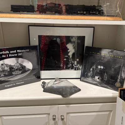 RR books, black and white photo of steam engine