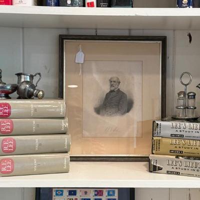 RE Lee engraving, N&W RR dining car items, Lee's Lieutenants and Douglas Southall Freeman RE Lee