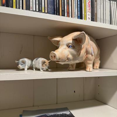 Ceramic pig figurine and salt/pepper shakers