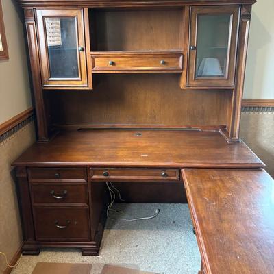 Large L-shaped wooden desk 