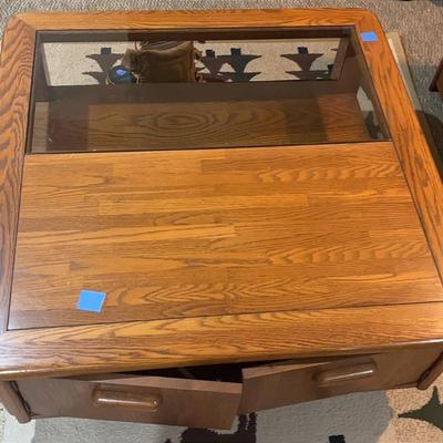 Half Glass-Top Coffee Table with Storage Drawers