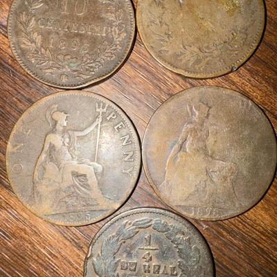 5-Piece Antique World Coin Lot (1865–1898) – UK, Italy, Guatemala
