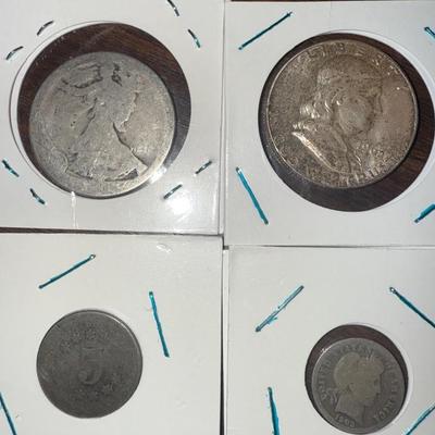4-Piece U.S. Vintage Coin Set – Silver Halves, Barber Dime & Shield Nickel 